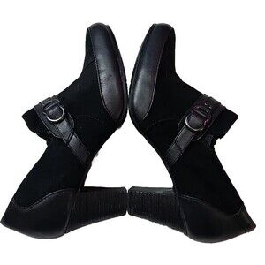 CLARKS Bendables Artisan Dress Shoes Womens 9M Black Leather Heels Side Zip C20